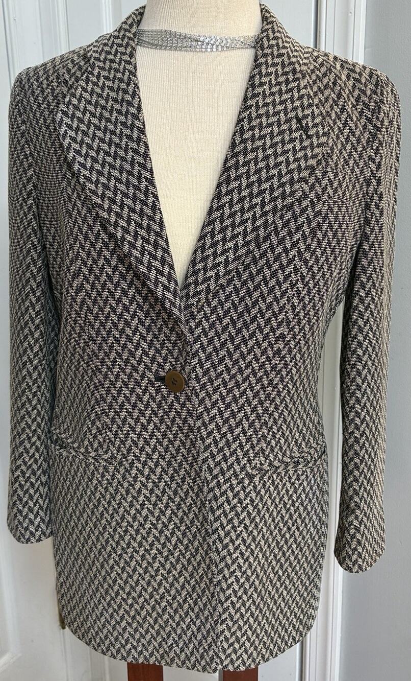 Vtg Giorgio Armani Borgonuovo 21 Chevron Blazer Jacket Sz 38 (XS) Black Cream
